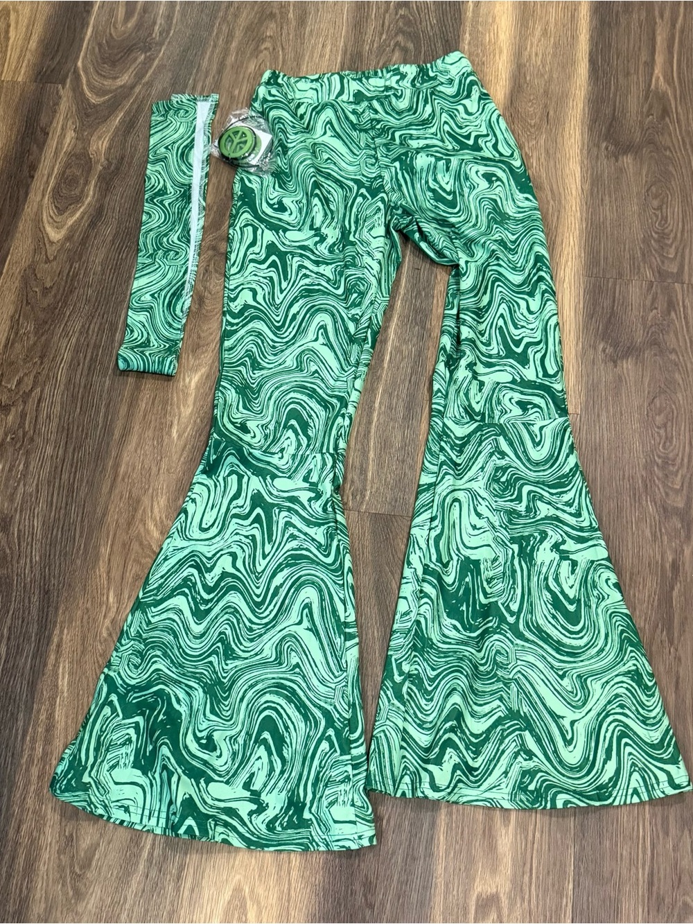 Women’s Green Swirl Bell Bottoms with Headband - Size Medium 70’s Hippie Outfit